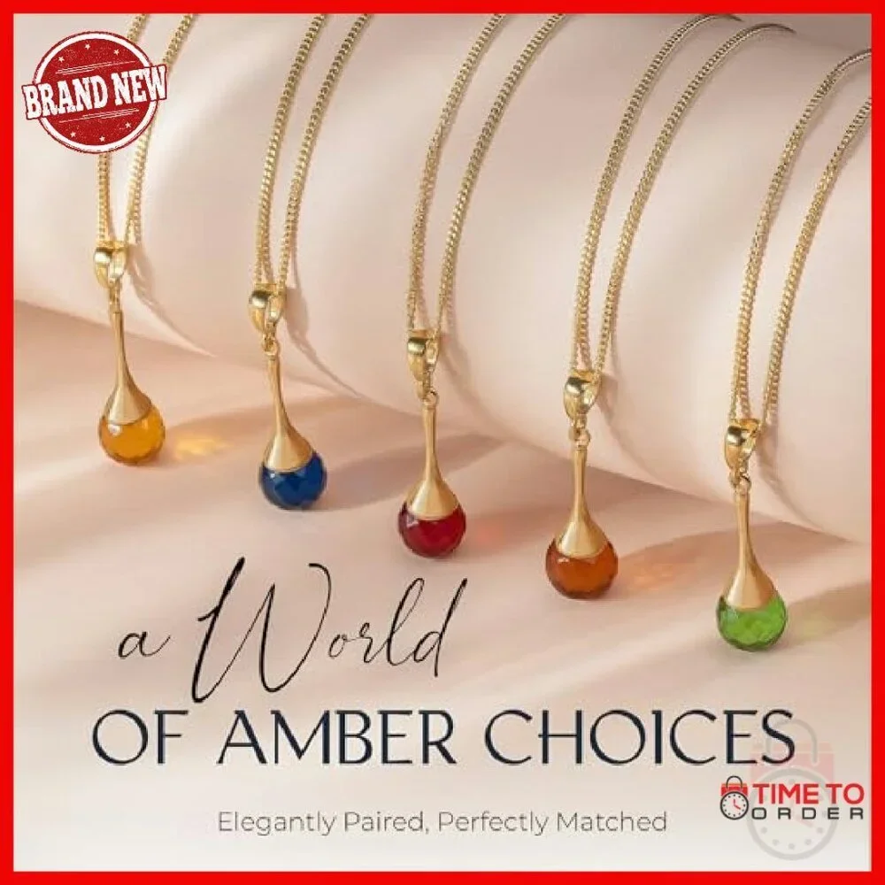 Natural Baltic Amber Teardrop Pendant Necklace Gold Plated Sterling Silver Chain